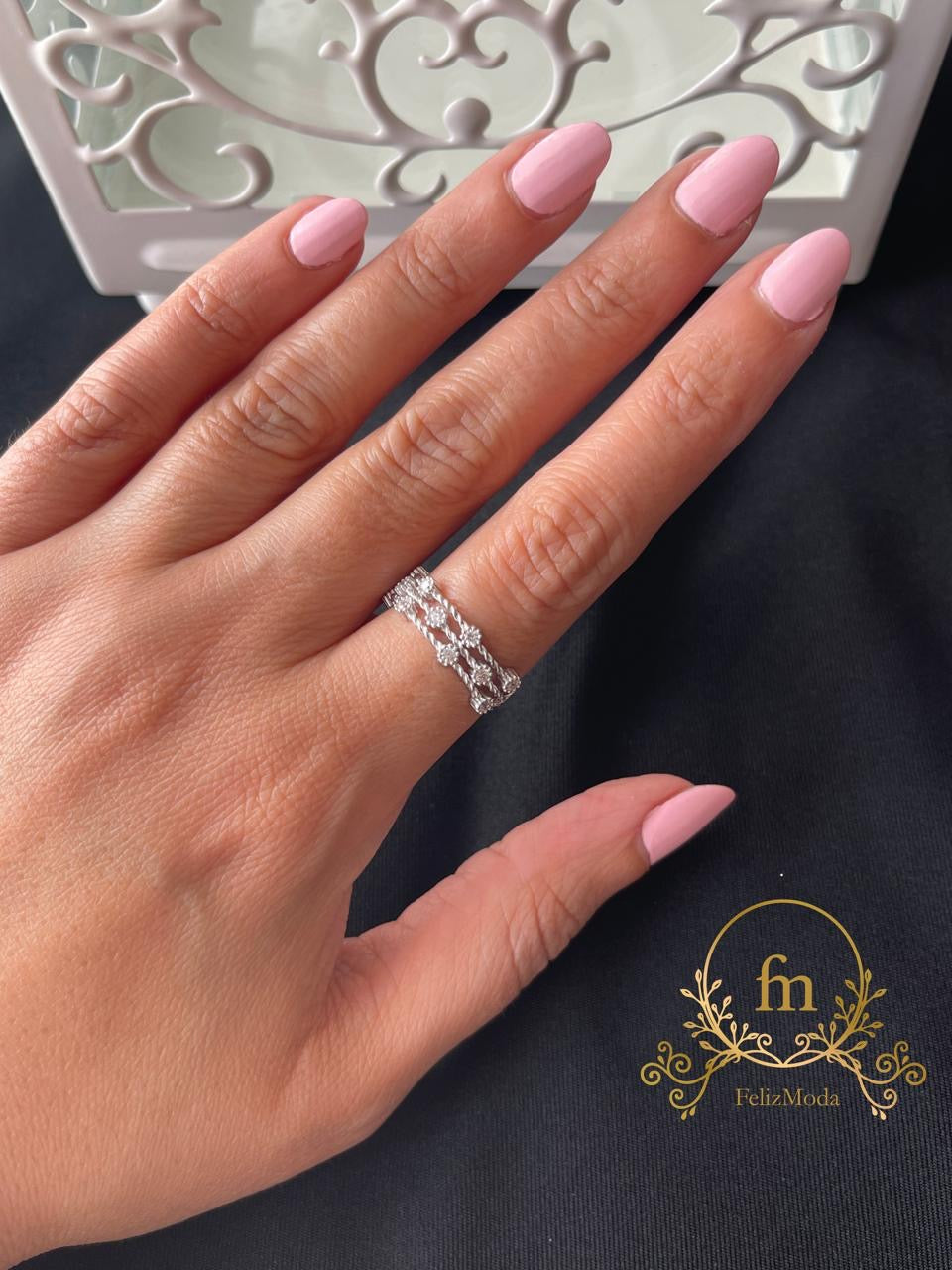 Multiple flowers layered  silver ring