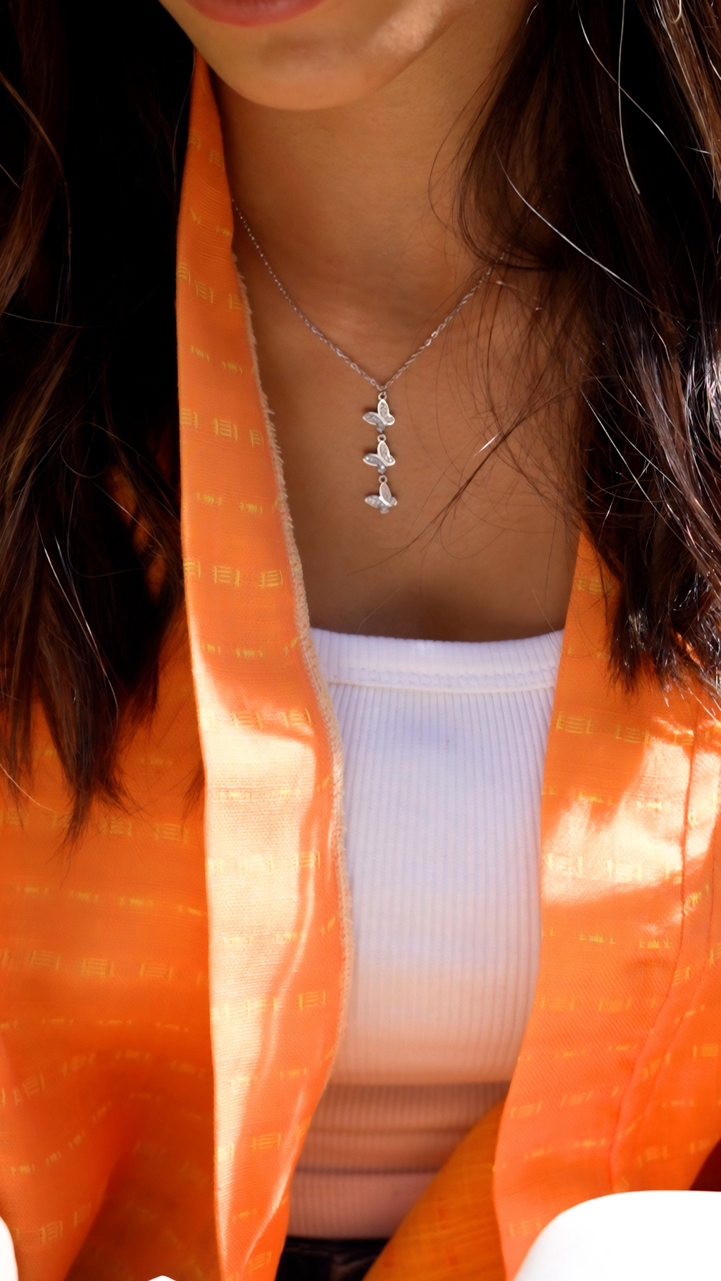 Three dangling butterflies silver necklace-NK3