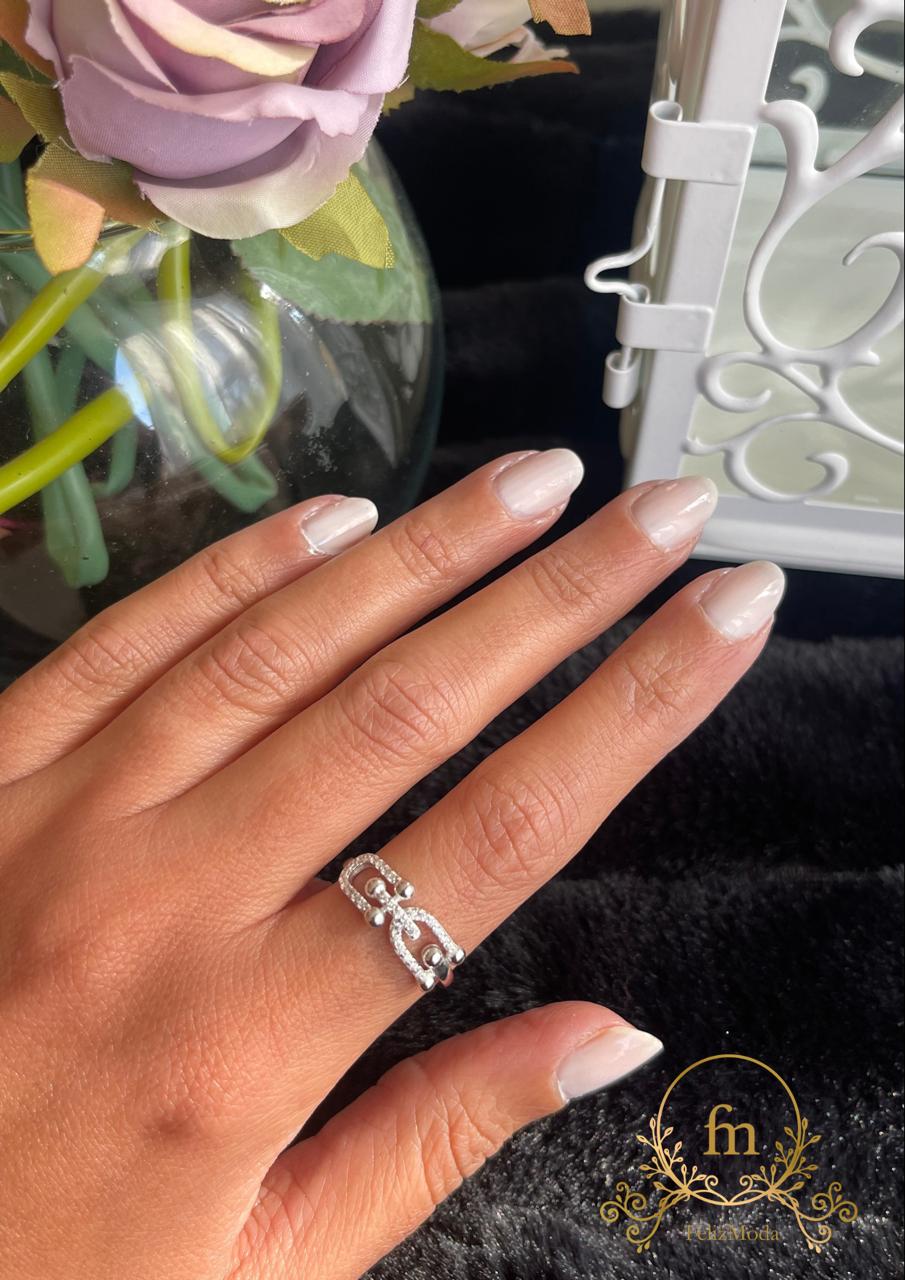 Two connected pendants silver ring