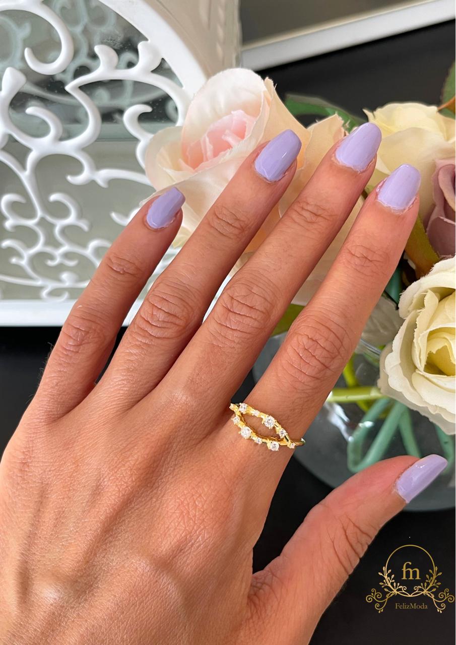 Silver ring double layered gold plated with zircon stones free size