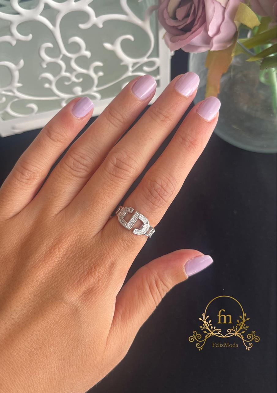 Two connected chains silver band with crystals