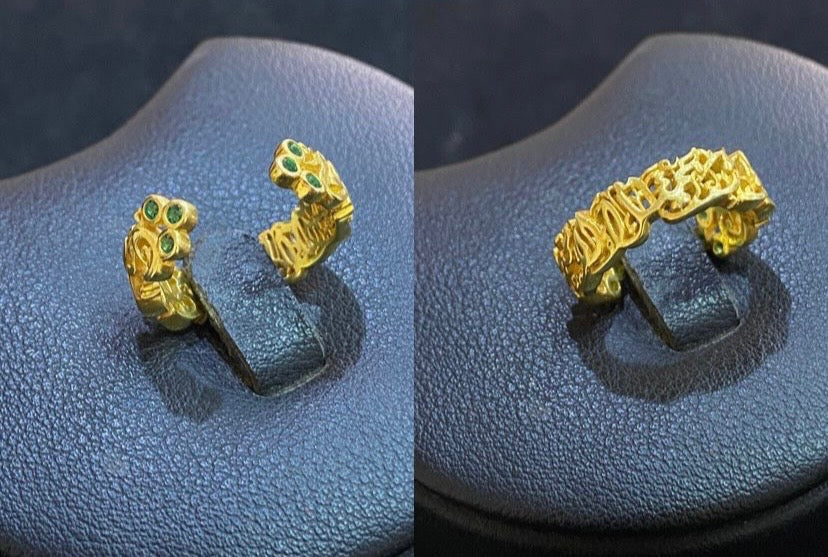 دمتُ لي شيئاً جميلاً لا ينتهي Silver ring gold plated with green stones free size