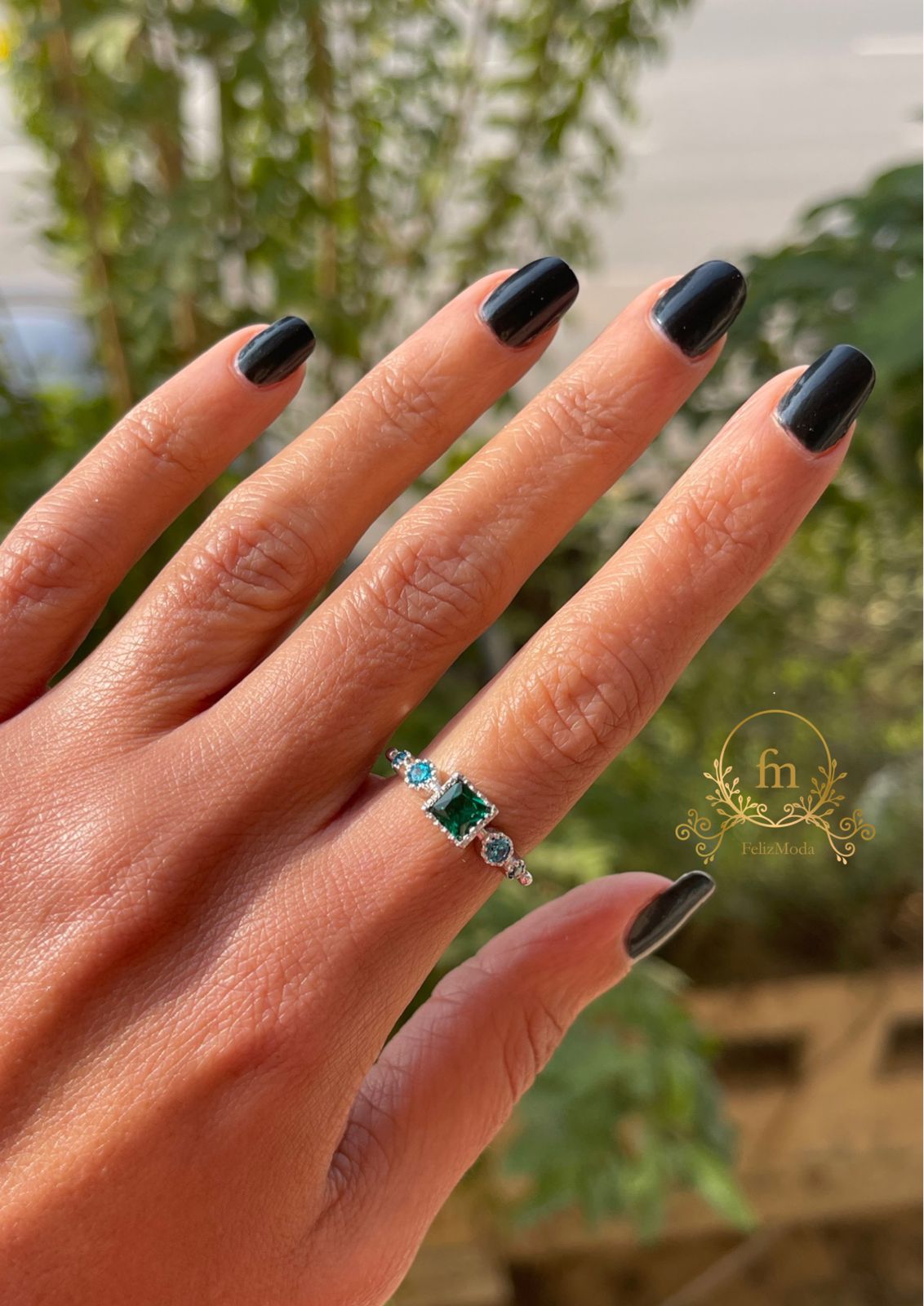 Green and turquoise stones silver ring free size