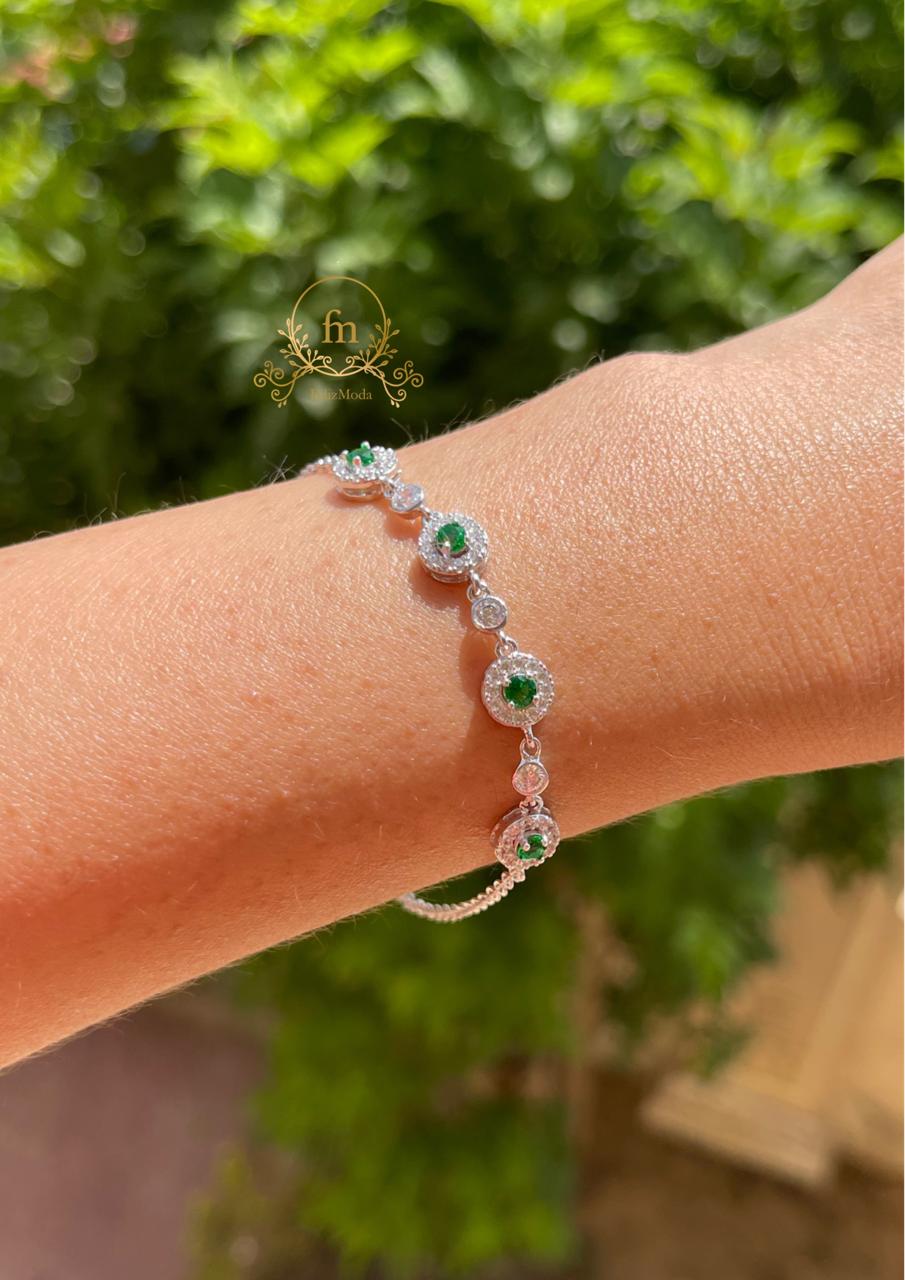 Four green stones silver bracelet - FM15
