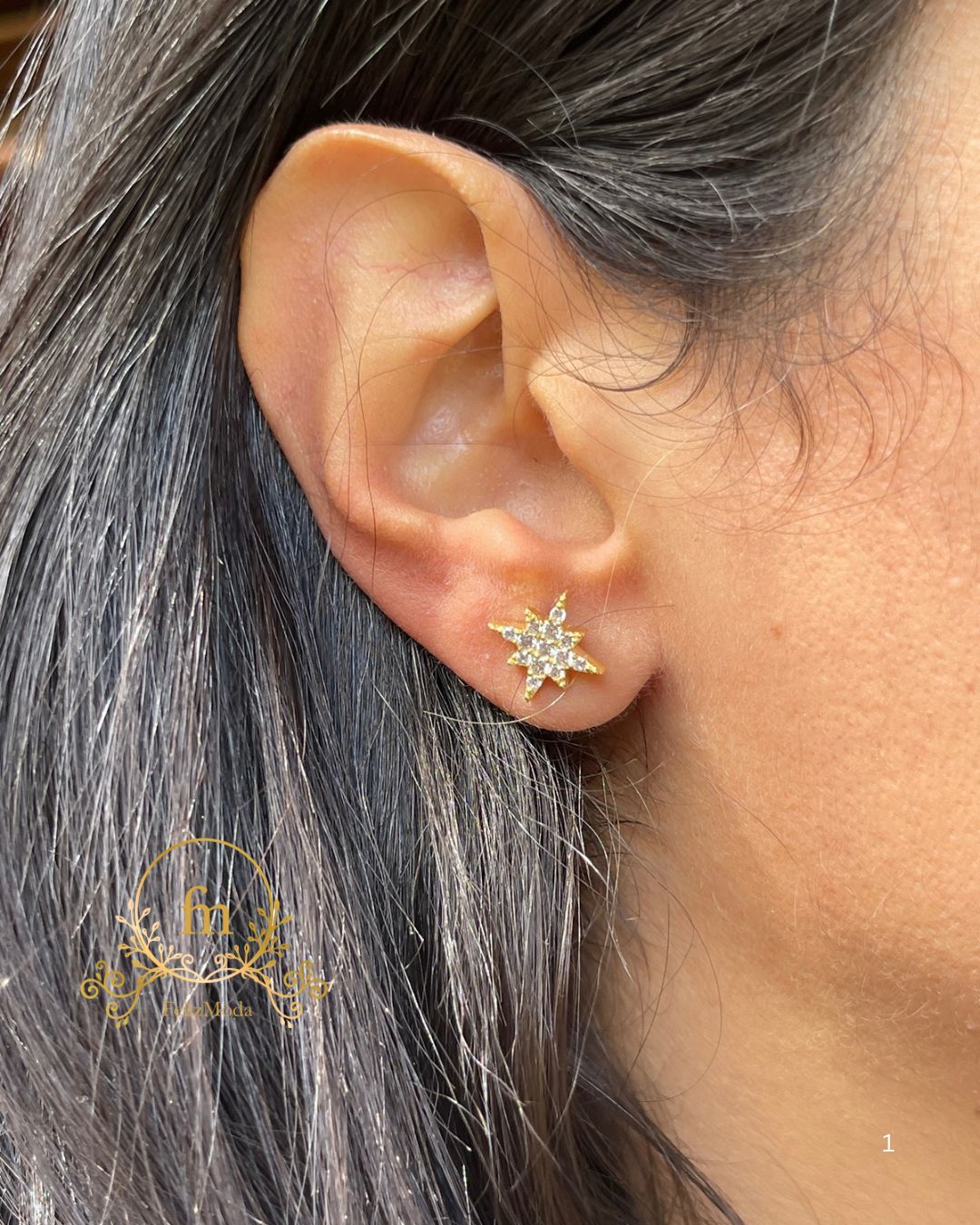 Star silver earrings gold plated with zircon stones