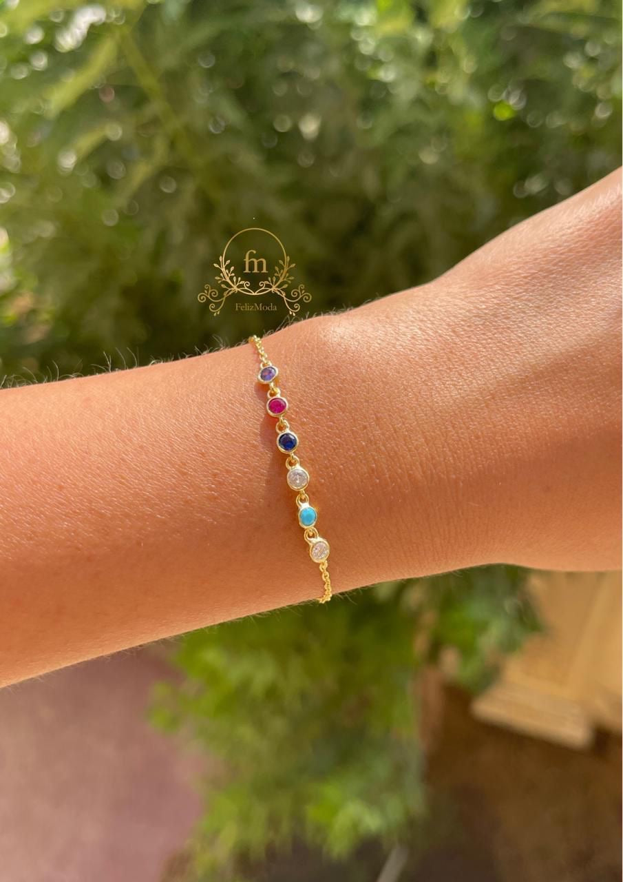 Multiple colorful stones silver bracelet gold plated