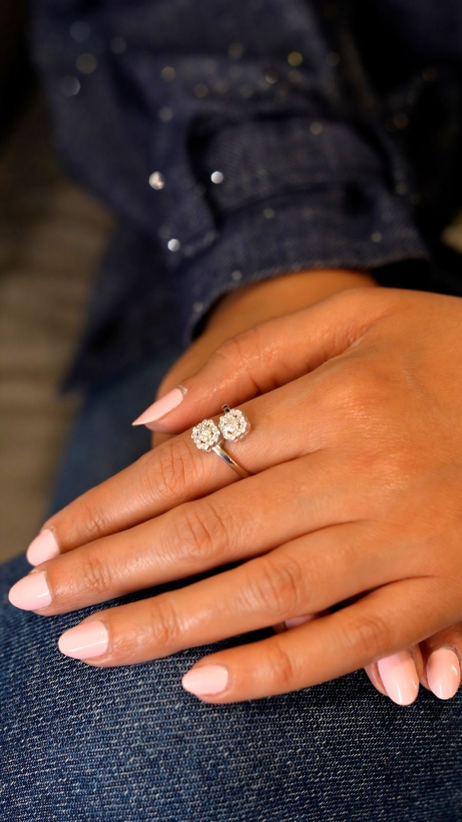 Two square stones silver ring zircon stones