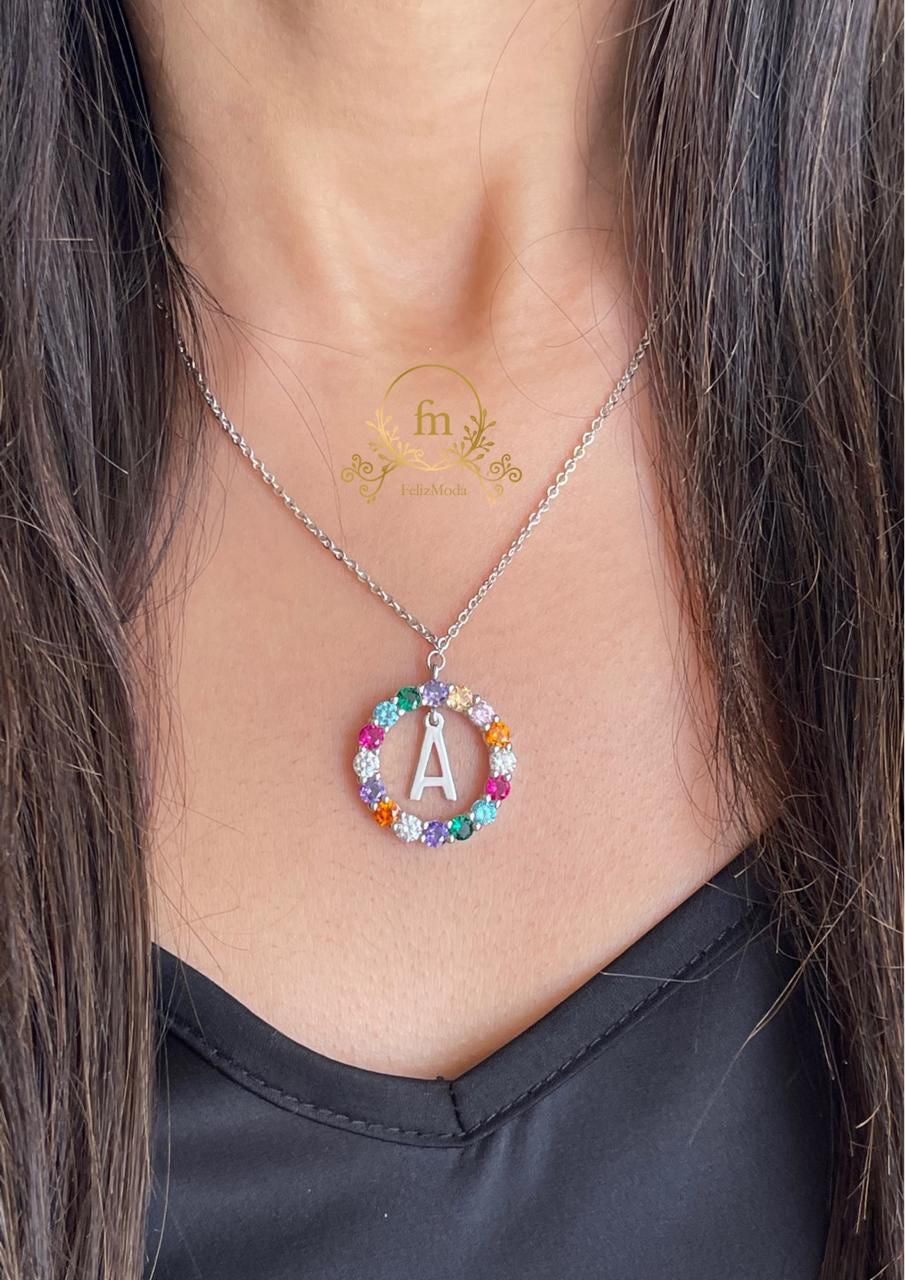 A Colorful stones silver necklace