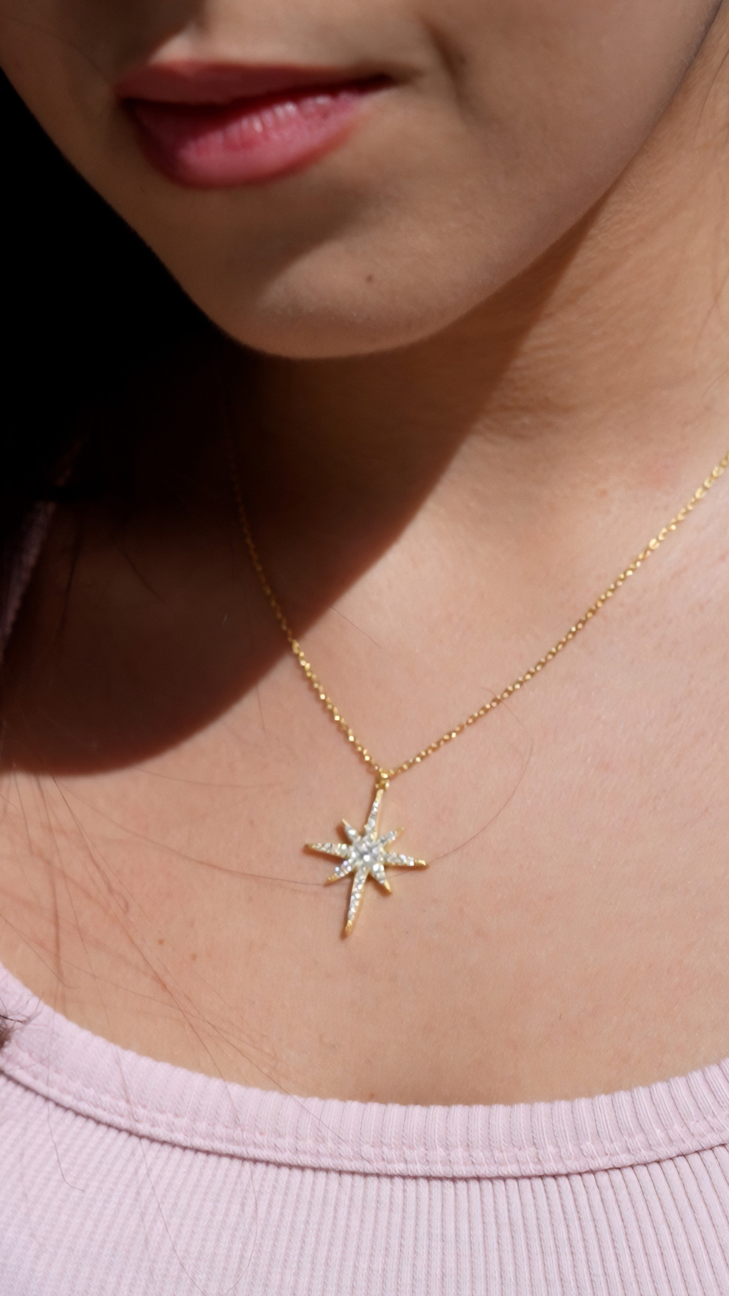 Star silver necklace gold plated with zircon stones-NK20