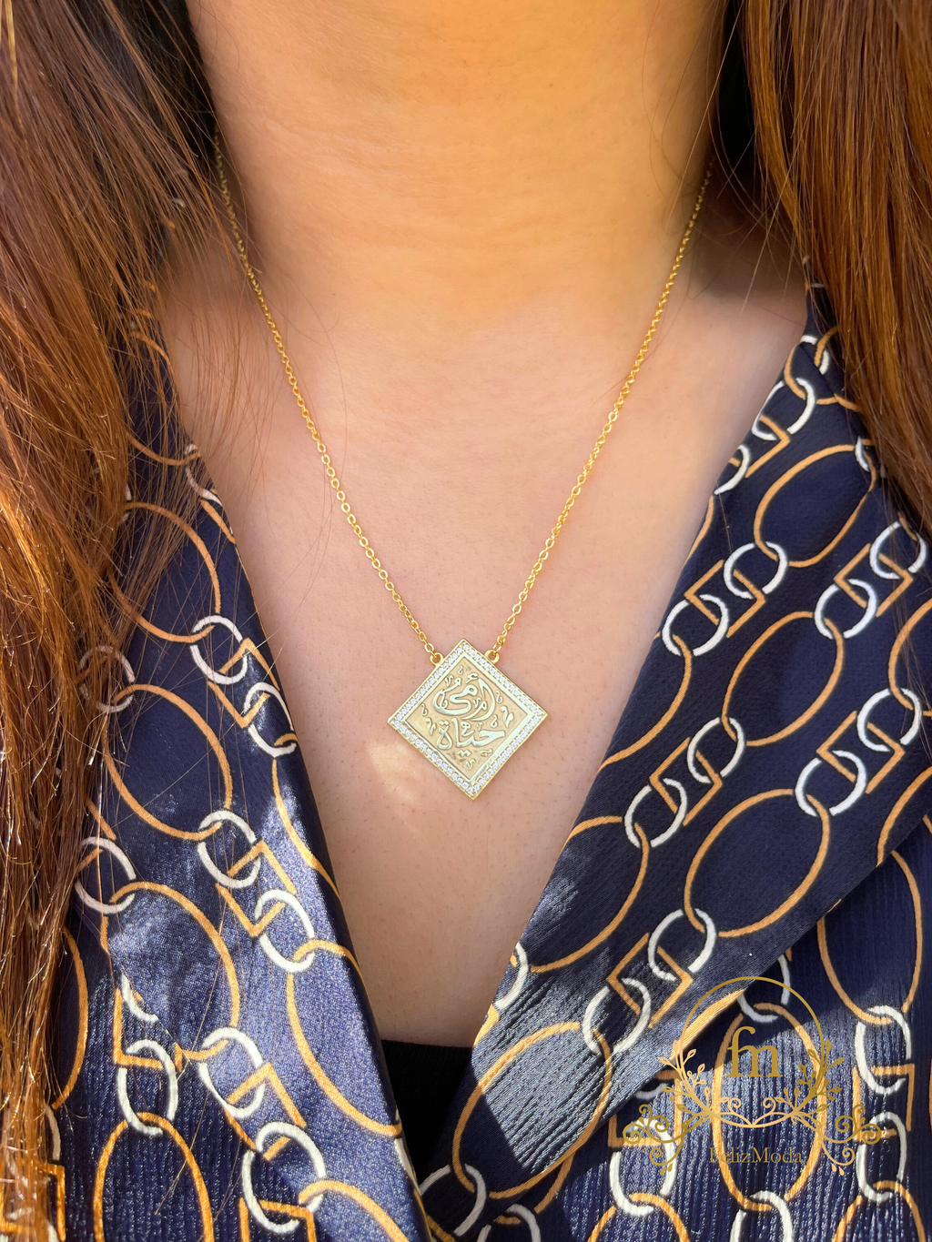 أمى حياة Silver necklace gold plated with zircon stones- NK15