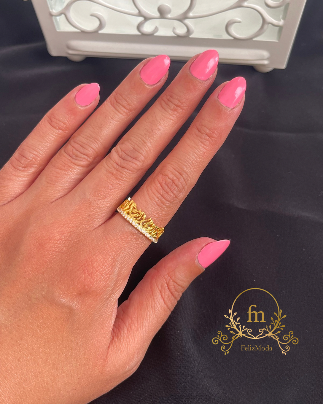 انت بدايه روحى وانت الختام Silver ring gold plated with zircon stones