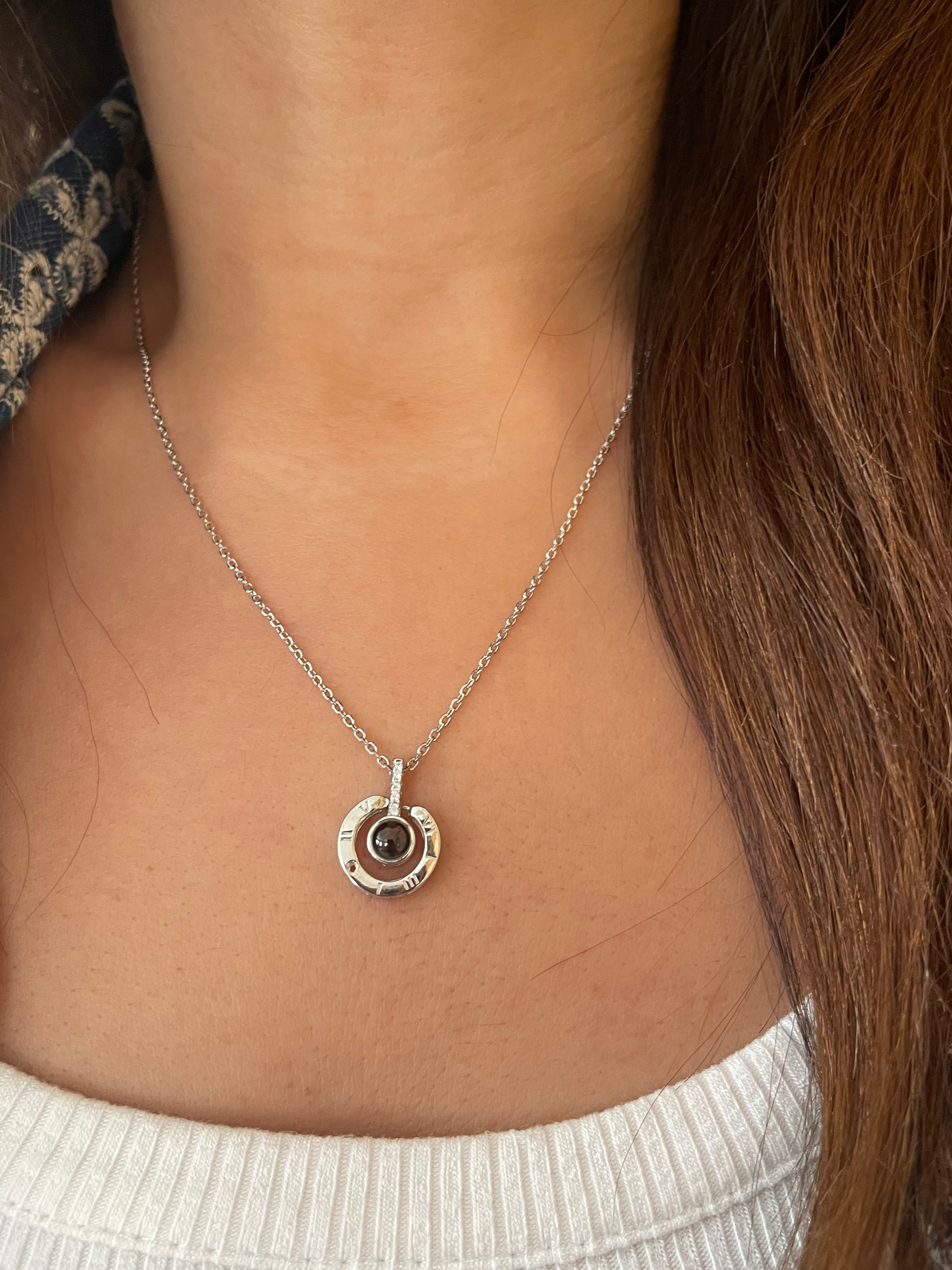 Black stone love silver necklace