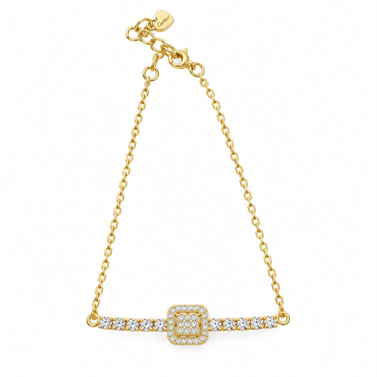 Square silver bracelet with side zircon. stones gold plated BR24