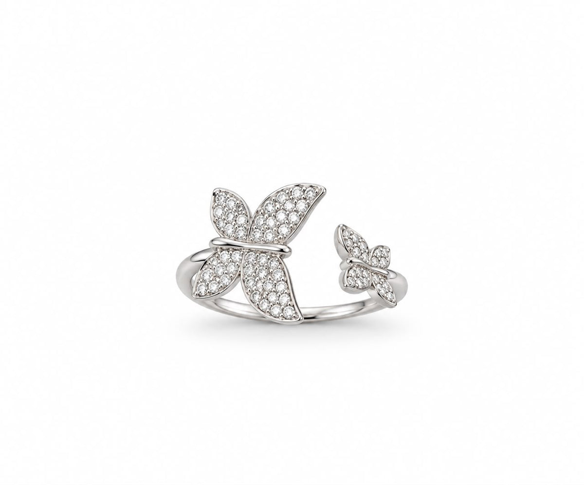 Two butterflies silver ring free size- RG1