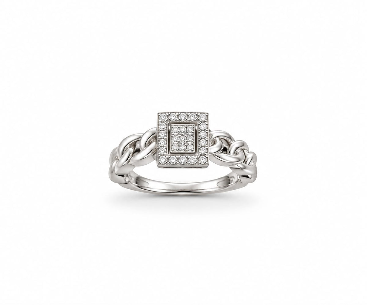 Square stone braided silver ring free size-RG12