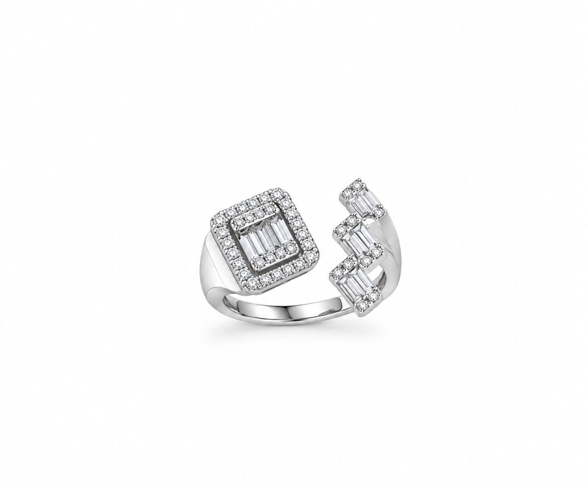 Square three zircon stones silver ring free size adjustable- RG13