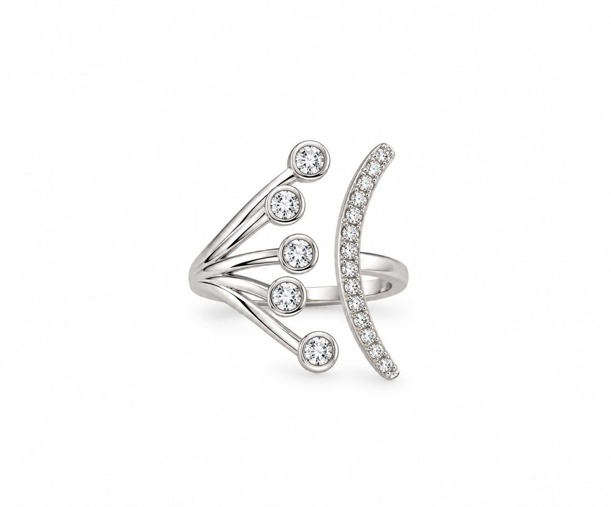 Half moon with zircon stones silver ring- RG5
