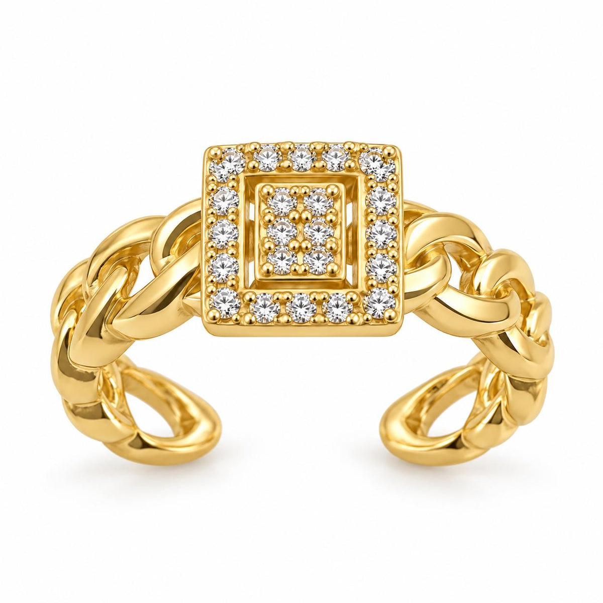 Square stone braided silver ring gold plated free size- RG11
