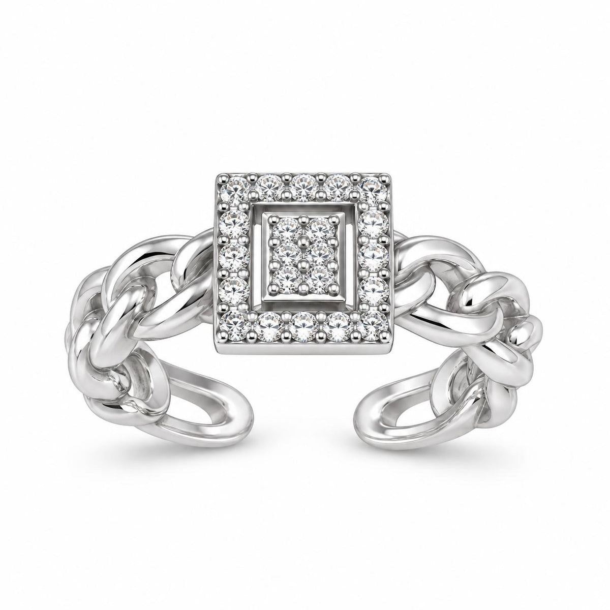 Square stone braided silver ring free size-RG12