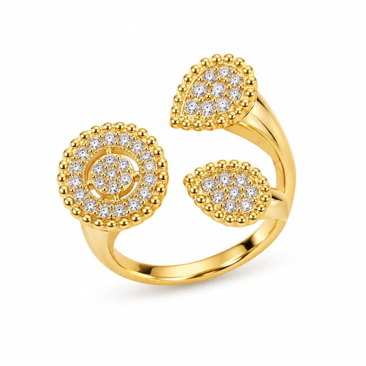 Two oval and round zircon stone silver ring free size gold plated-RG7