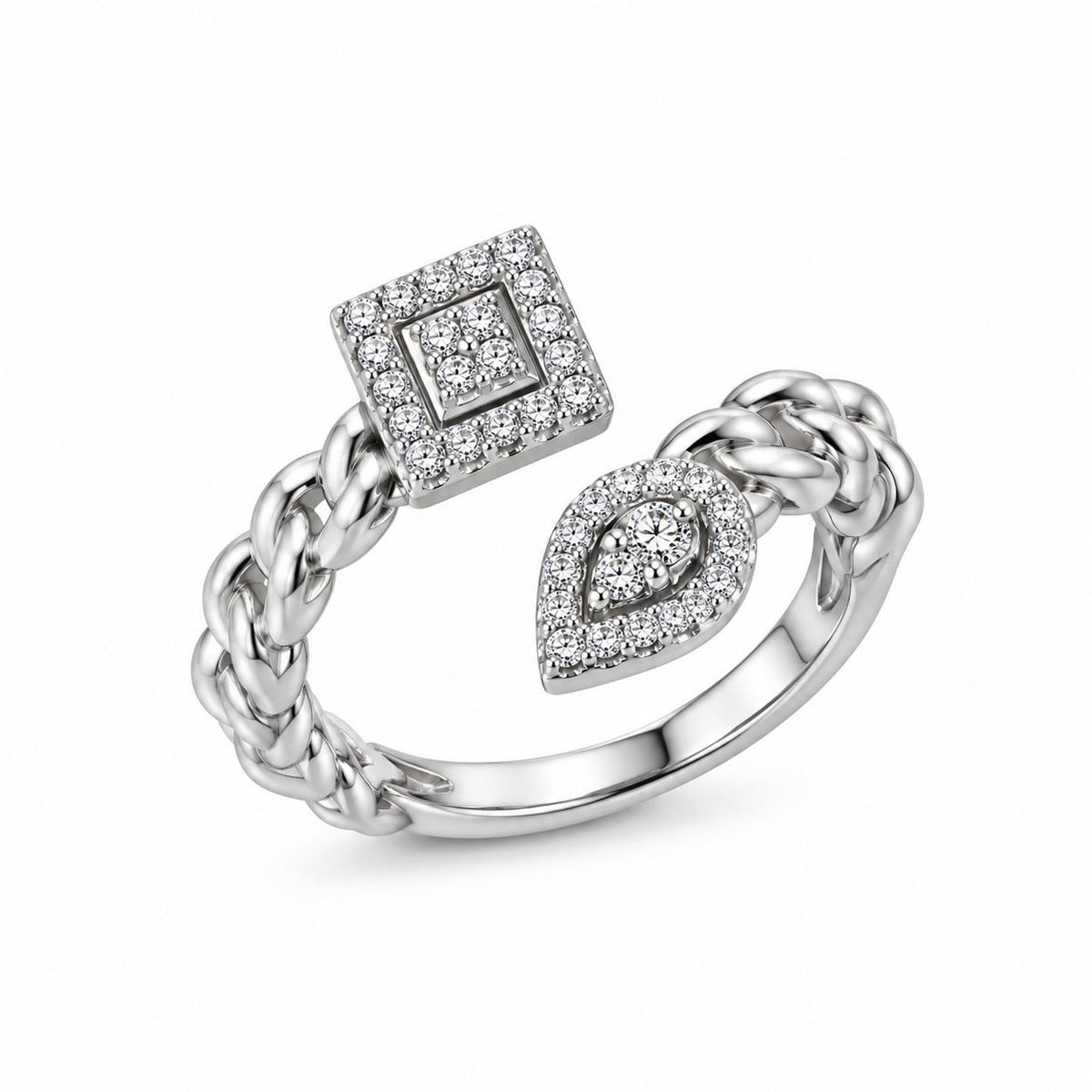 Oval and square stones silver ring free size