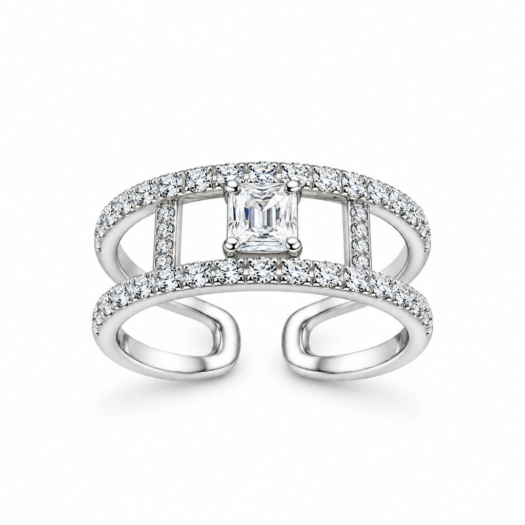 Two layered silver ring with square crystal - RG27
