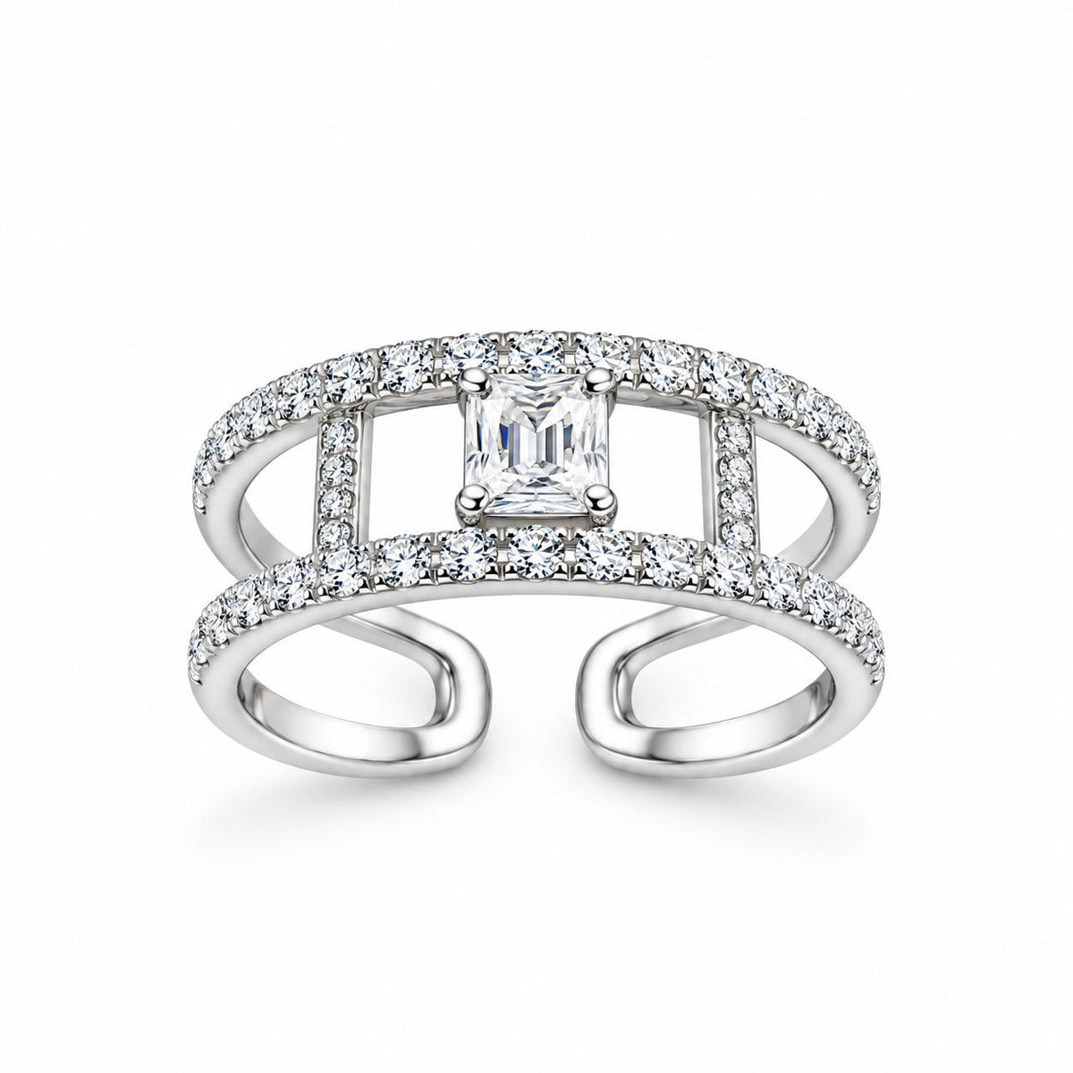 Two layered silver ring with square crystal - RG27