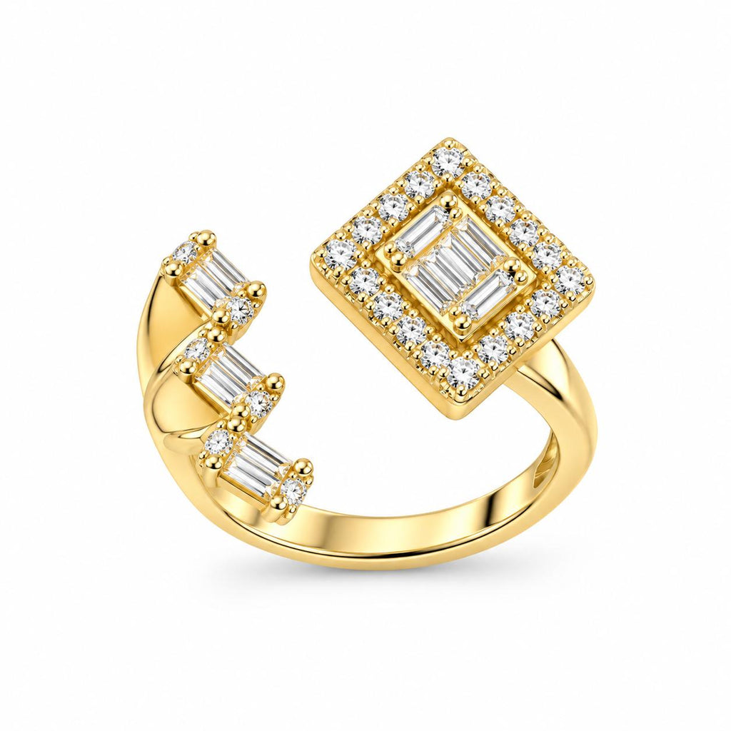 Square three zircon stones silver ring gold plated free size adjustable- RG14