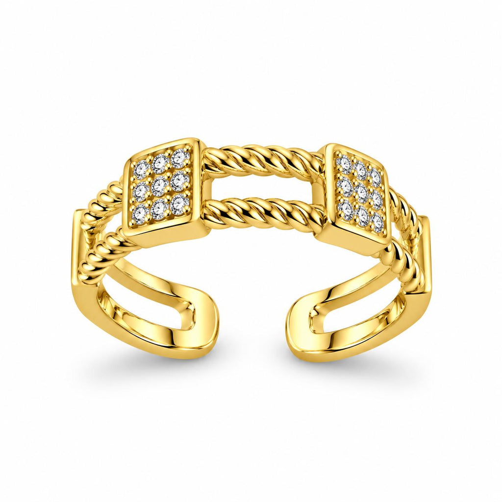 Braided silver ring gold plated with three square stones