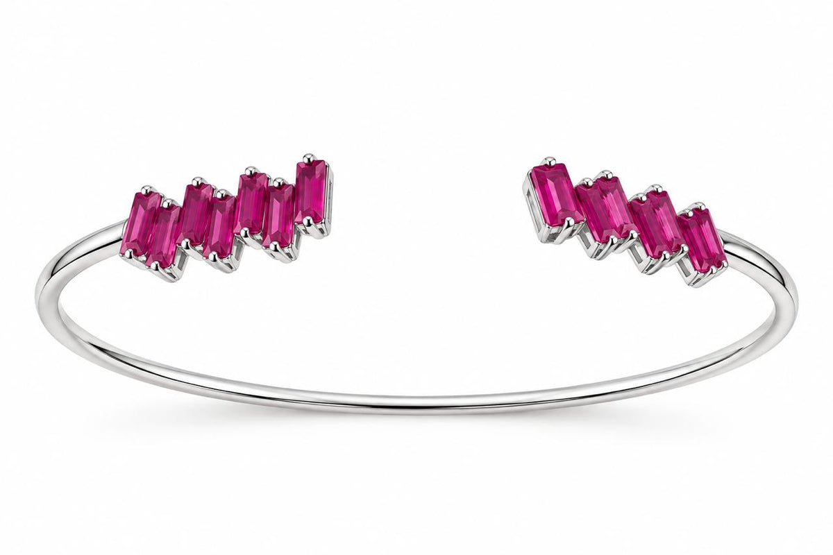Pink stones silver bangle