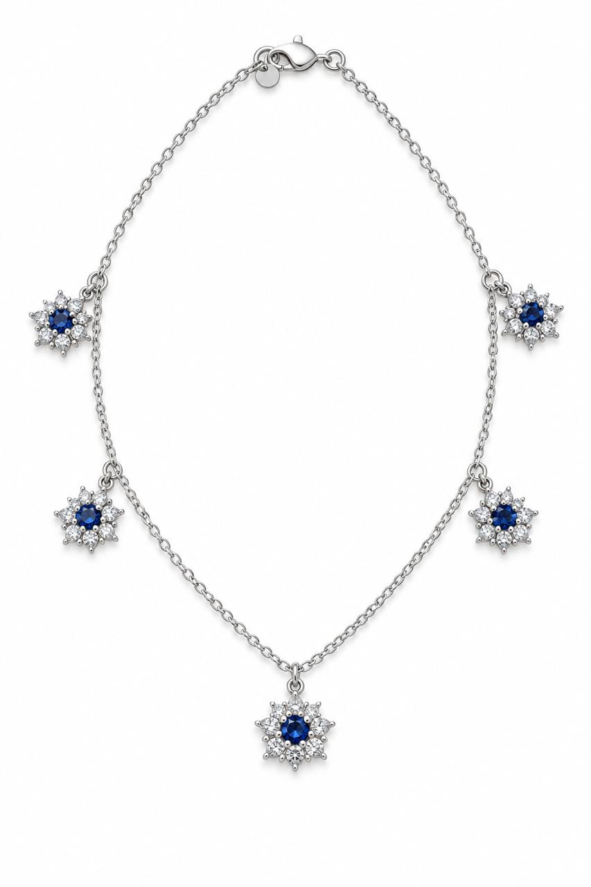 Blue flowers silver anklet