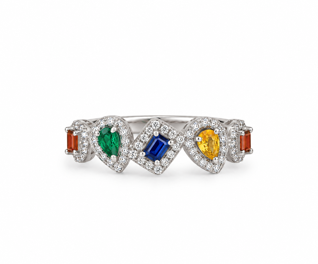 Round silver ring with multiple colors