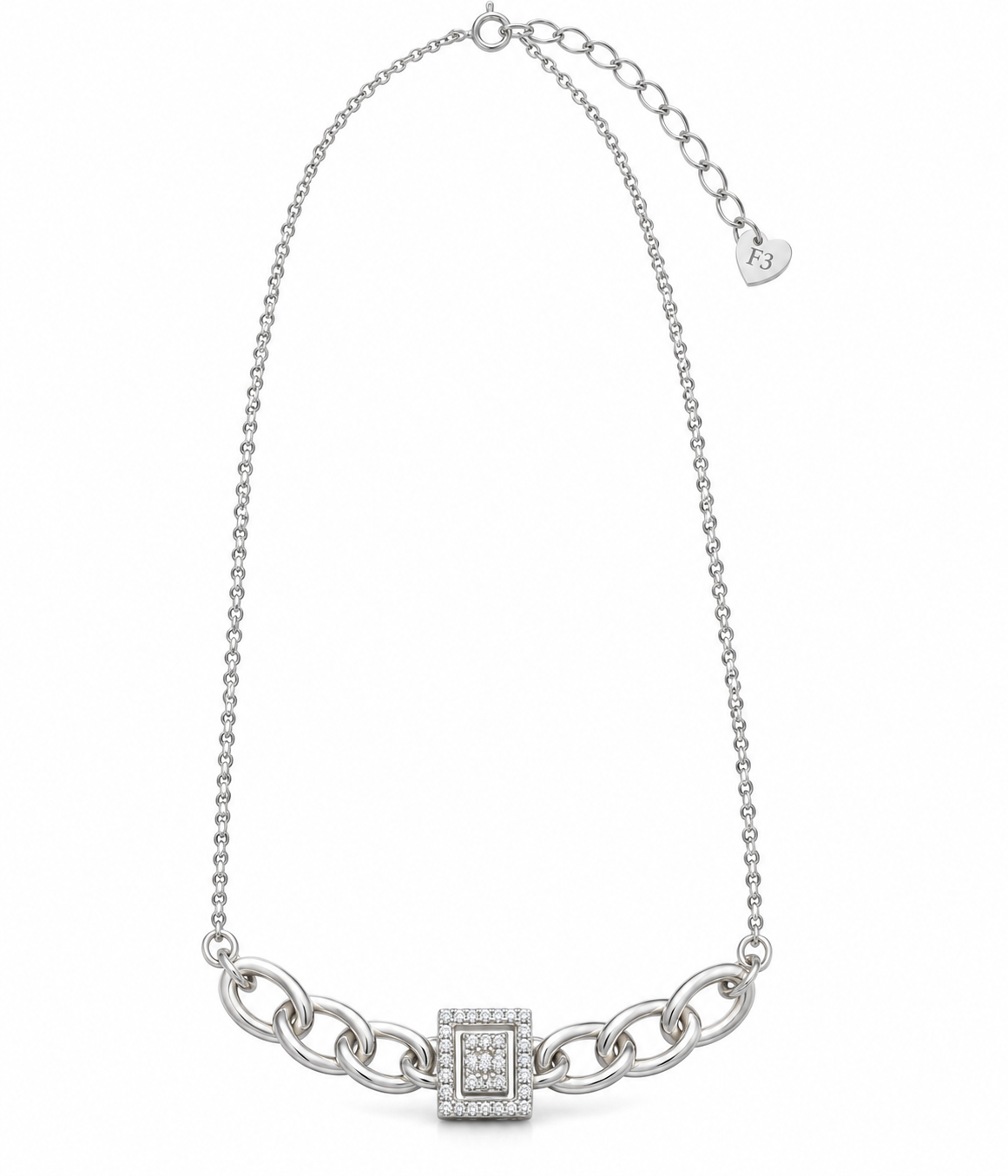 Silver necklace with square stones pendant -MODA04