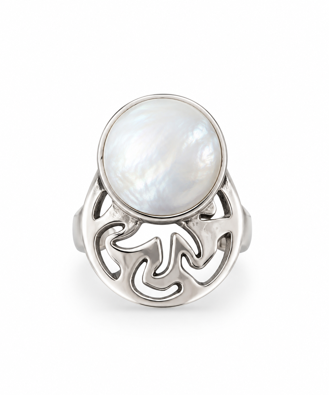 Round pearl stone silver ring free size