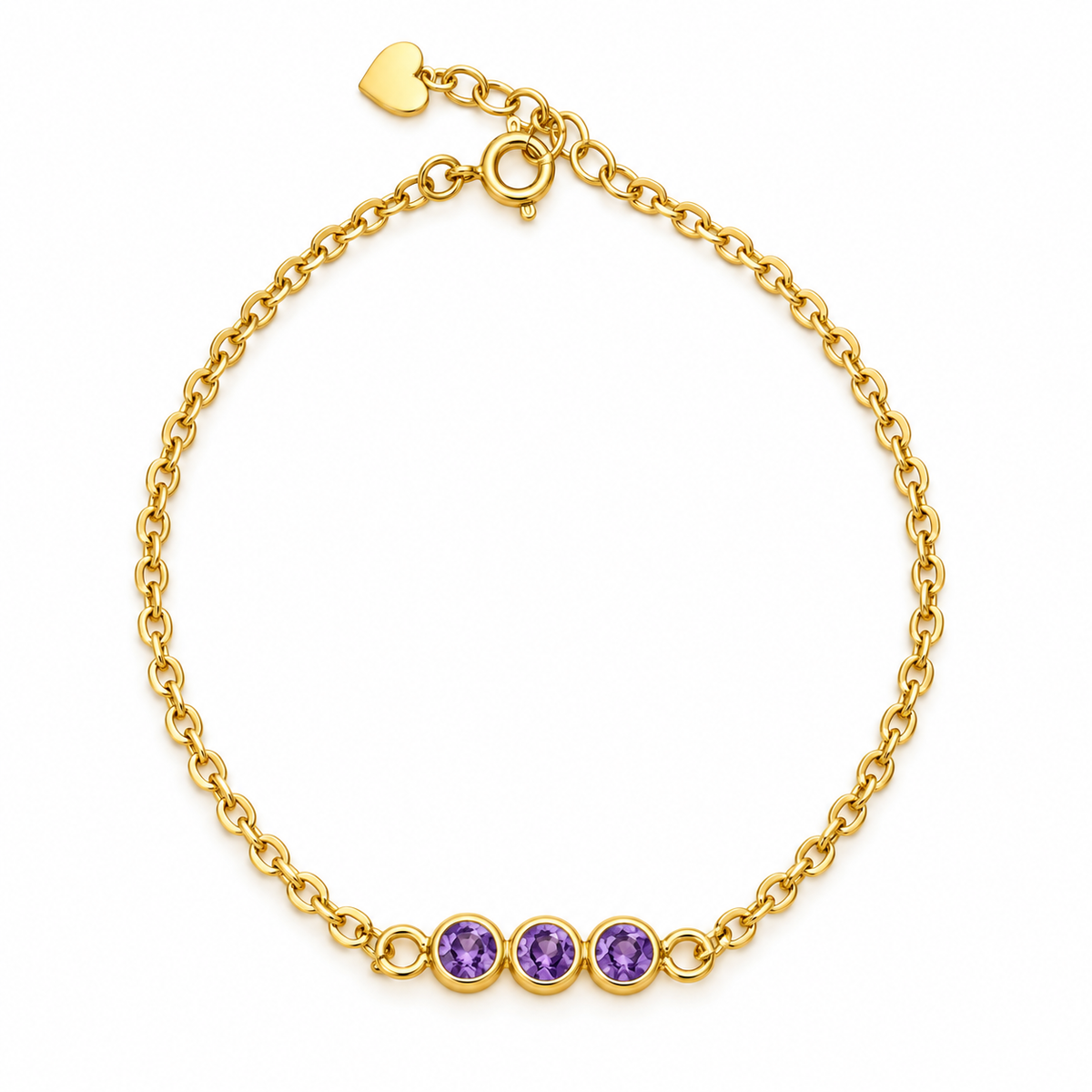 Three purple stones silver bracelet gold plated