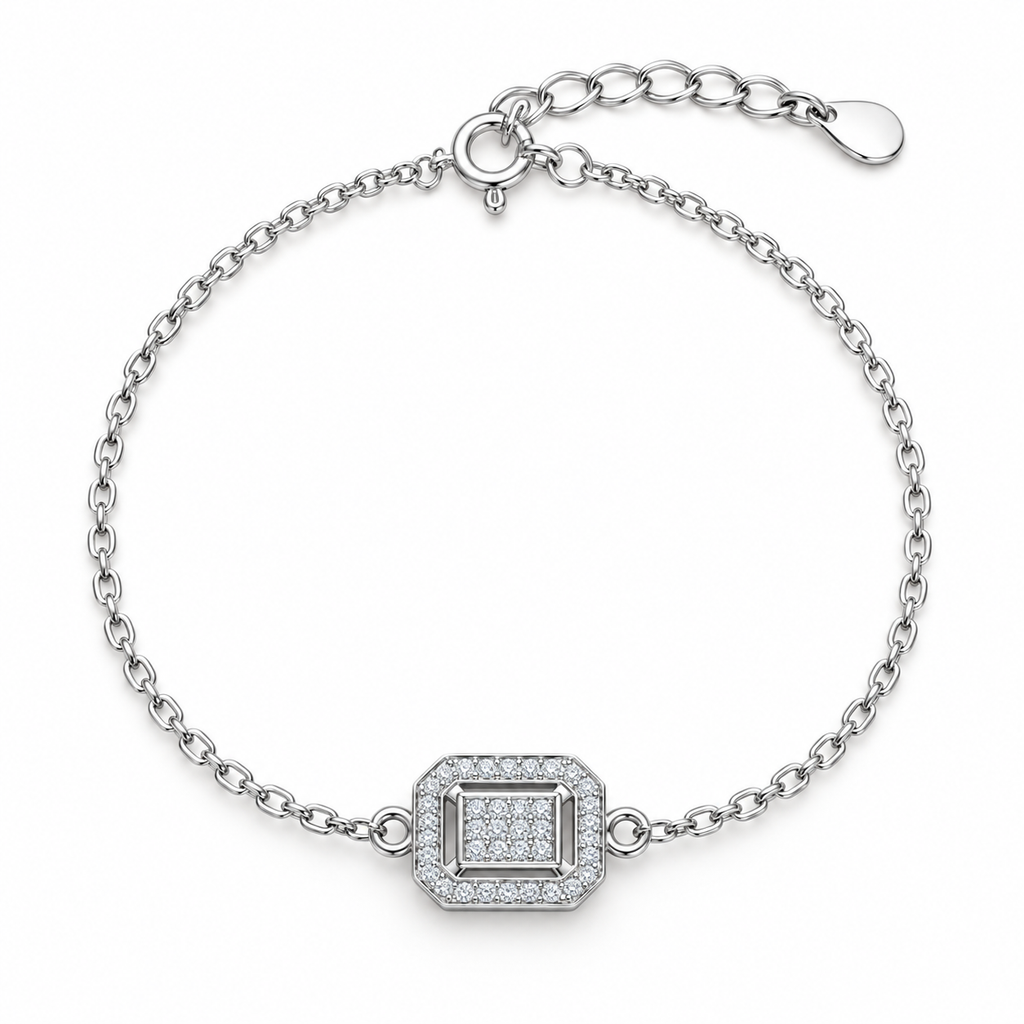 Square silver bracelet zircon stones-BR11