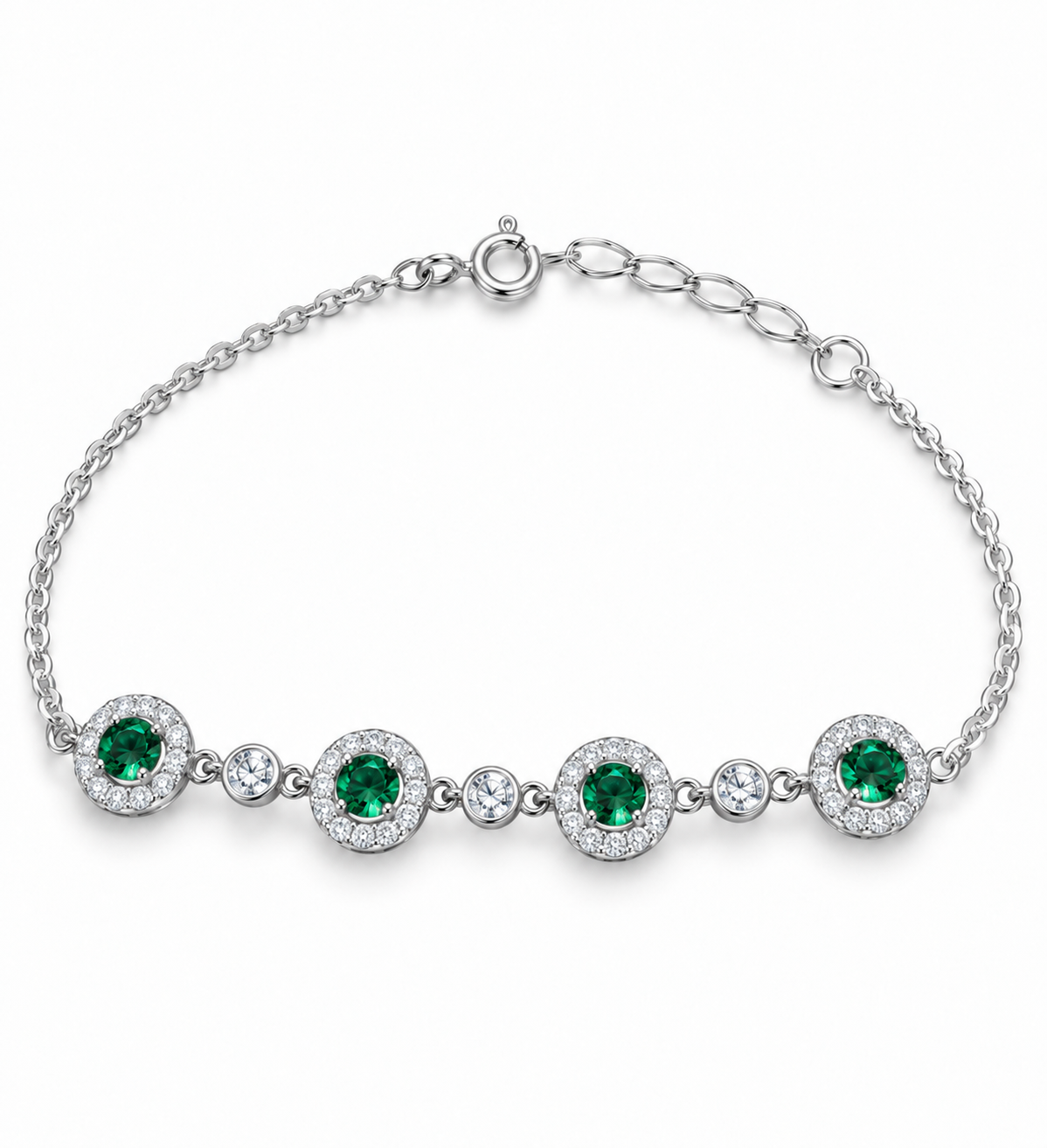 Four green stones silver bracelet - FM15