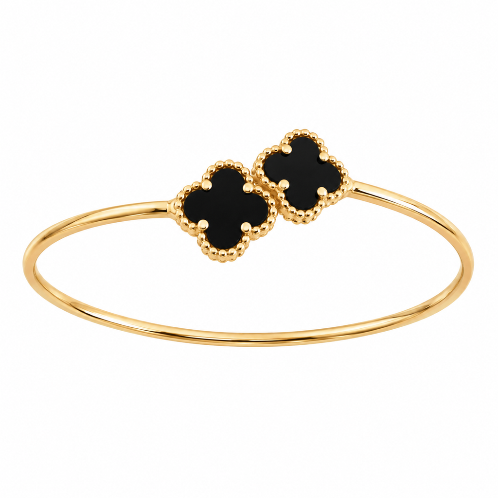Black stones trendy silver bangle gold plated-BG8