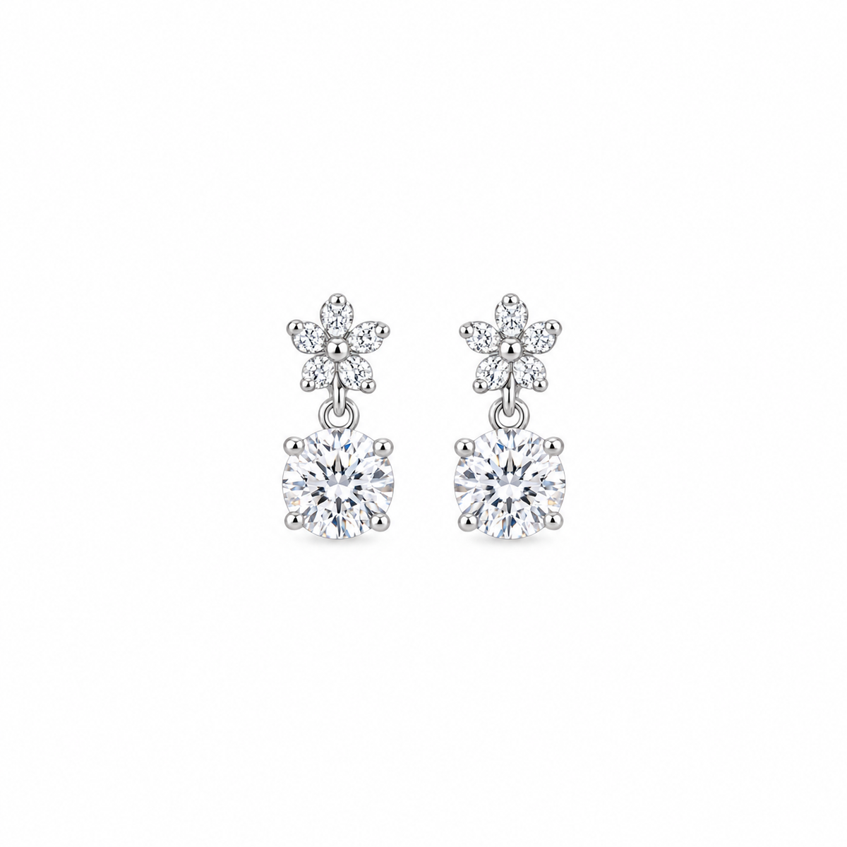 Flower and zircon stone silver earrings