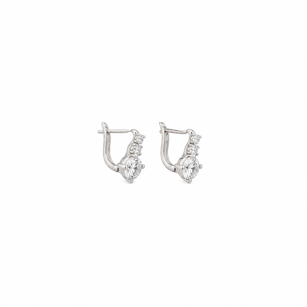 Flower and zircon stone silver earrings