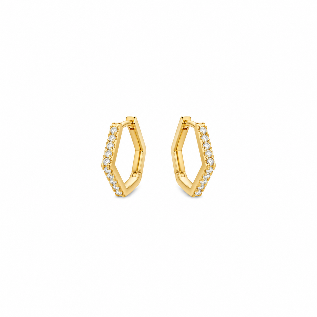 Hexagon zircon stones silver earrings gold plated