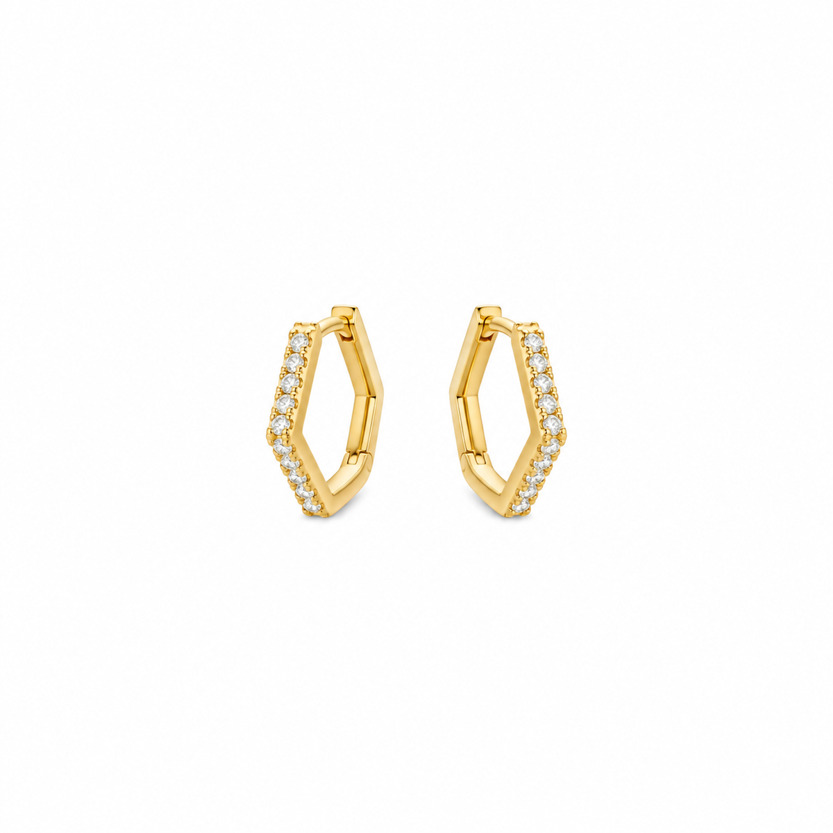Hexagon zircon stones silver earrings gold plated