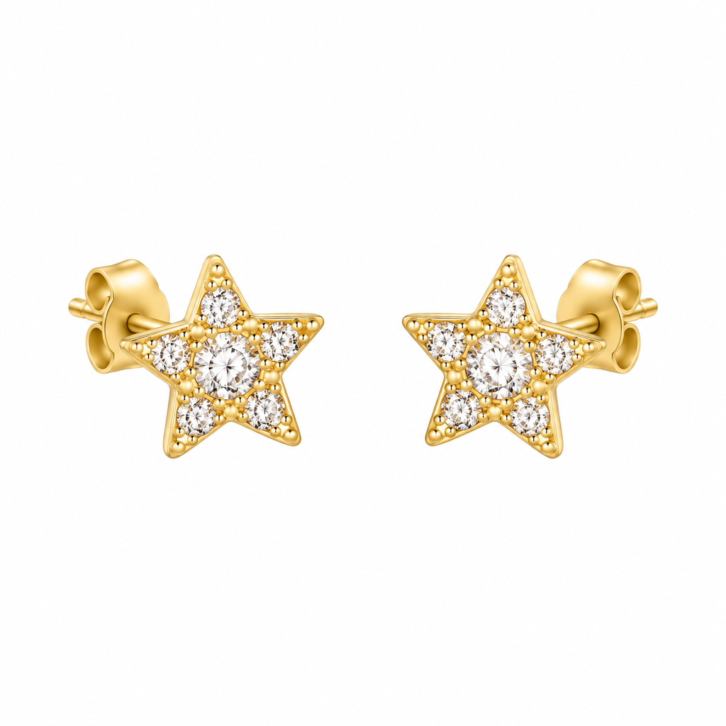 Star silver earrings gold plated with zircon stones