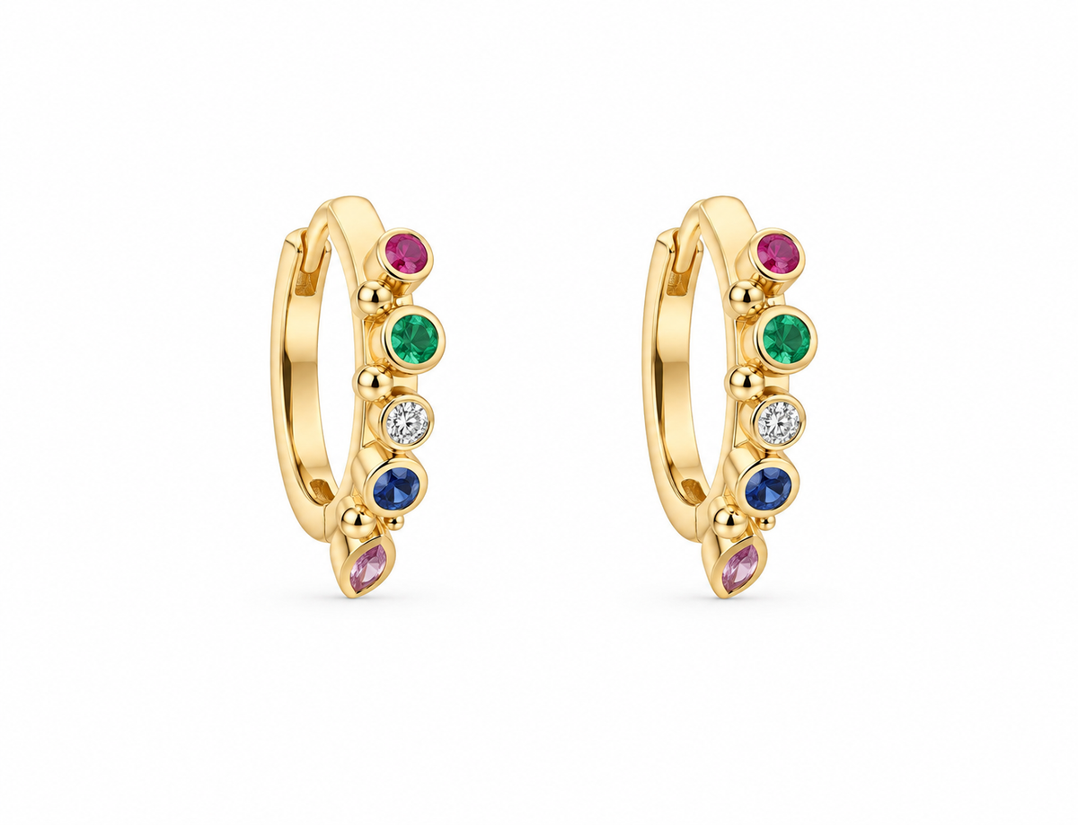 Colorful stones silver earrings gold plated