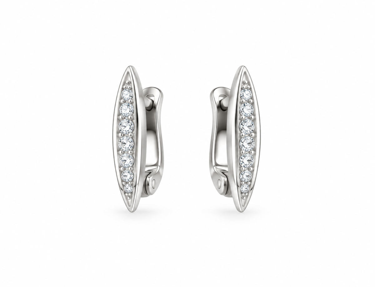 Silver thin stones clip earrings