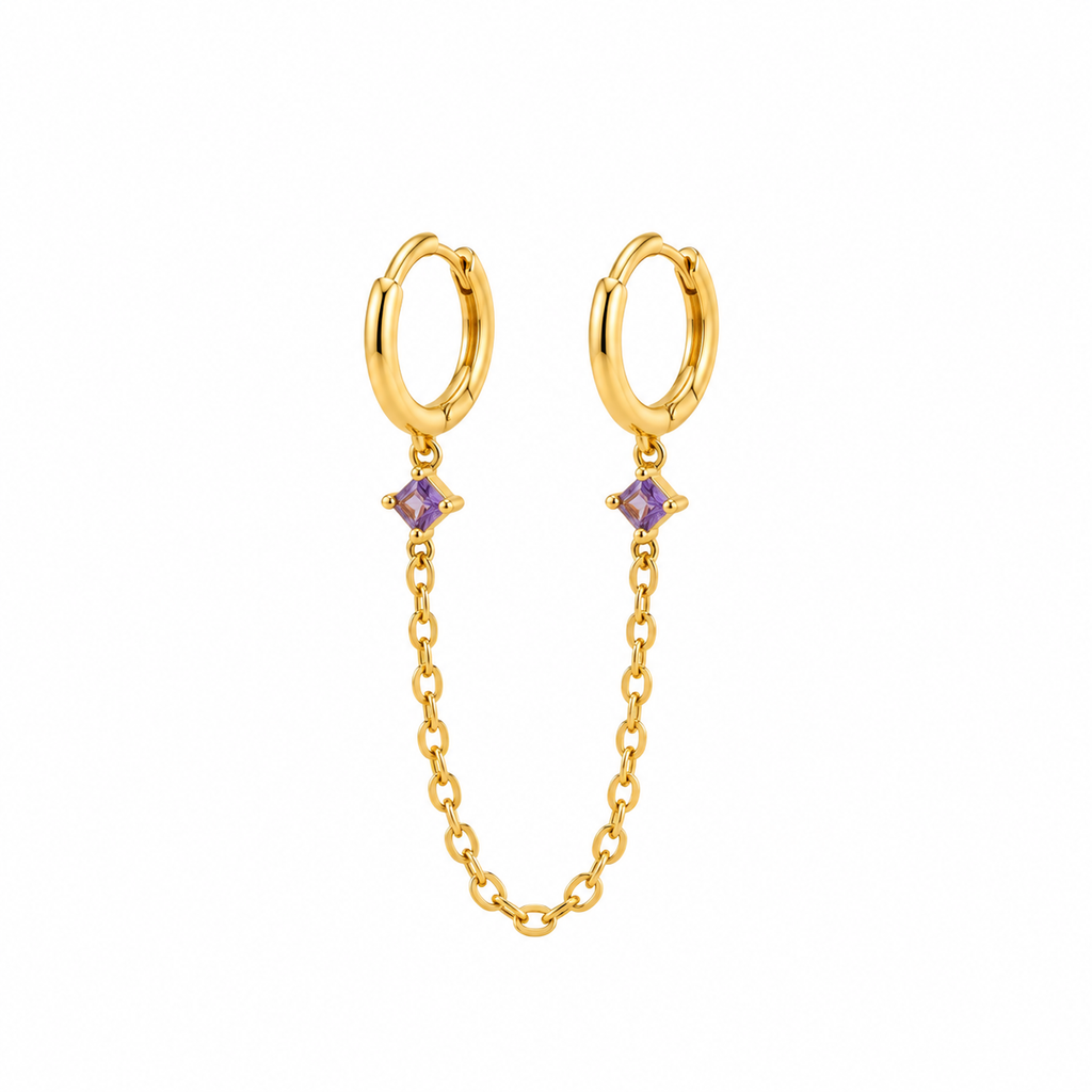 Connected earrings with necklace purple stones silver gold plated ( by piece)