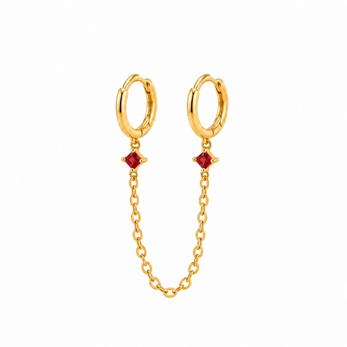 Connected earrings with necklace red stones silver gold plated ( by piece)