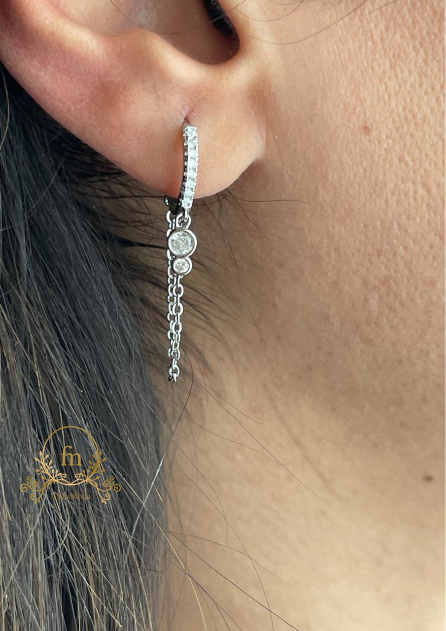 Silver earrings with two stones and chain  " by piece"