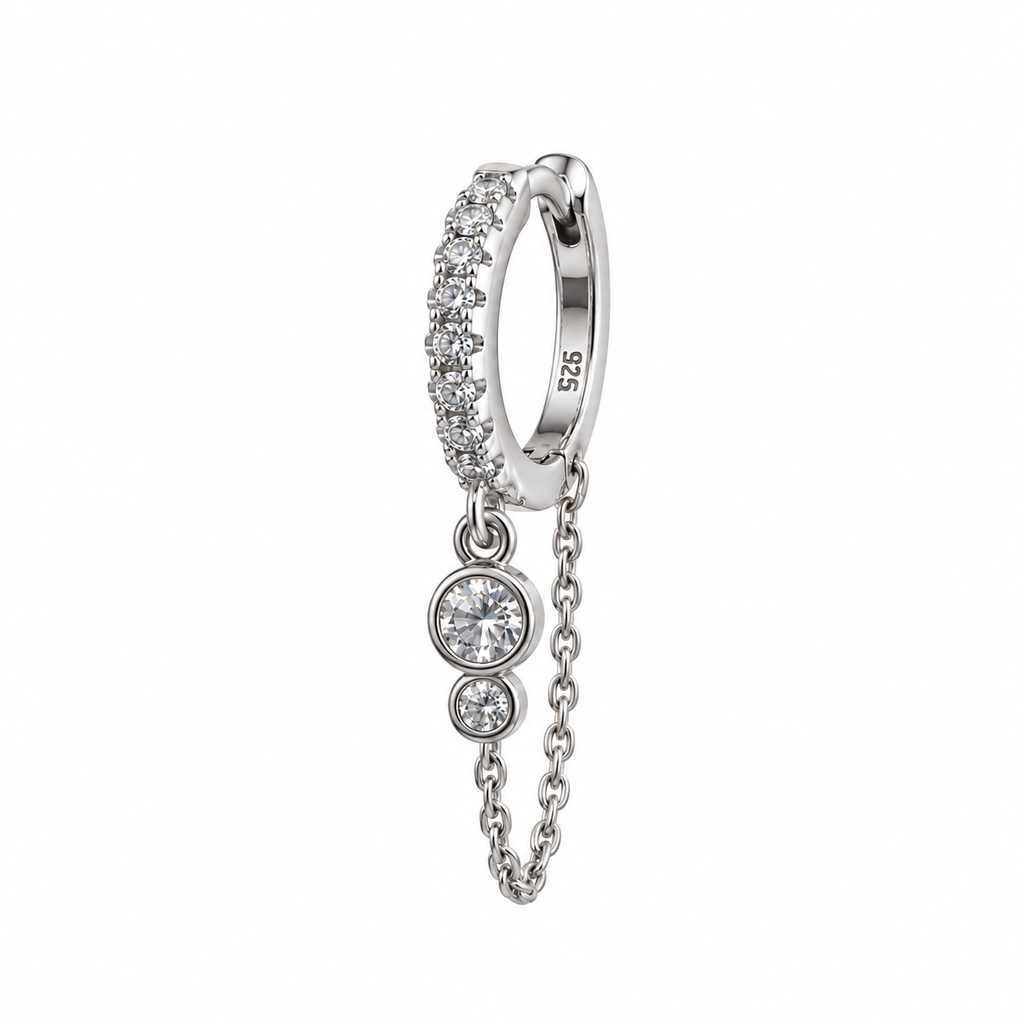 Silver earrings with two stones and chain  " by piece"