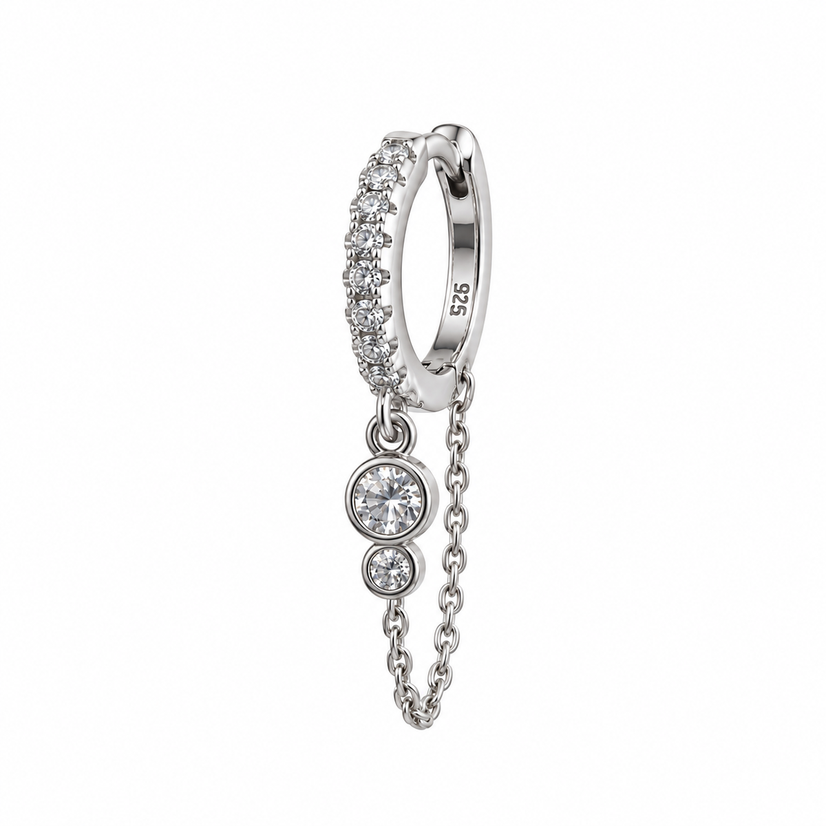 Silver earrings with two stones and chain  " by piece"